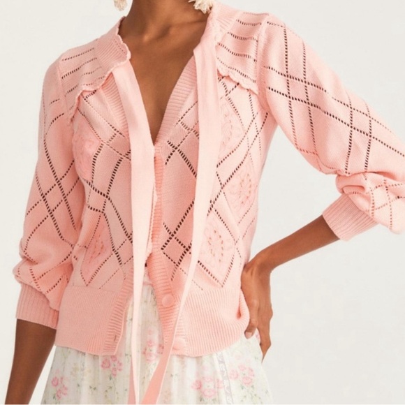 LoveShackFancy Rayla Cardigan in Winter Blush Size: L - Picture 1 of 2